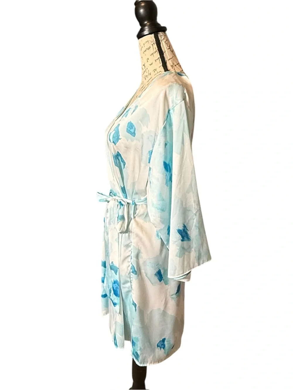 Kate Spade Light Blue Watercolor Satin Wrap Robe Size Medium